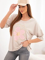 Dámská bavlněná oversize halenka s květinovým potiskem béžová
