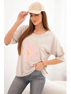 Dámská bavlněná oversize halenka s květinovým potiskem béžová