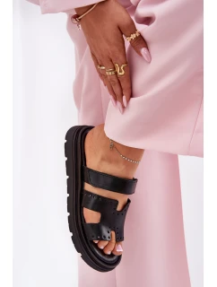 Dámské Pantofle Z Přírodní Kůže Na Platformě Zazoo 40440 Černé