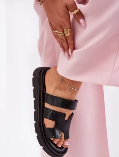 Dámské Pantofle Z Přírodní Kůže Na Platformě Zazoo 40440 Černé