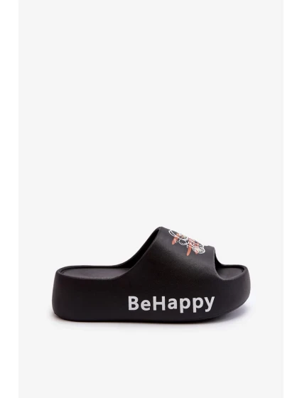 Lehké dámské pantofle na silné podrážce s medvídkem černá pěna Serefina