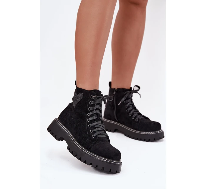 Dámské kotníkové boty Nariri s brokátovým srdcem – černé