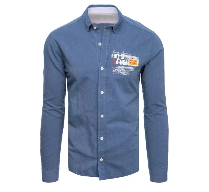 Pánská indigová košile FashionStreet DX2282 Pánská indigová košile FashionStreet DX2282