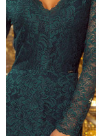 Zelené dámské krajkové šaty s dlouhými rukávy a výstřihem model 5917742 - numoco