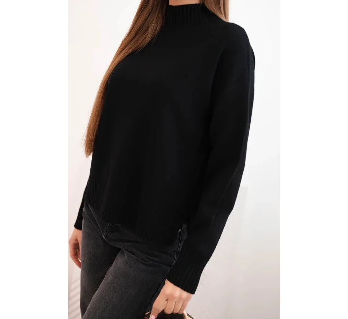 Dámský svetr s model 21412192 z viskózy volného střihu černý - K-Fashion