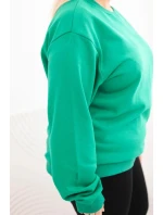 Dámská mikina Plus Size bavlněná basic s kulatým výstřihem světle zelená