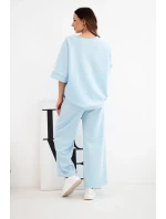 Dámský máslový komplet z viskózy mikina a široké kalhoty modrý