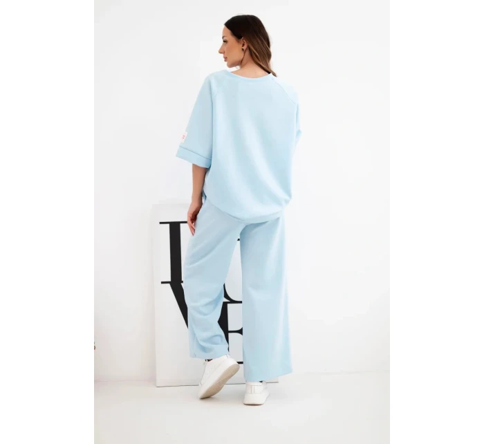 Dámský máslový komplet z viskózy mikina a široké kalhoty modrý