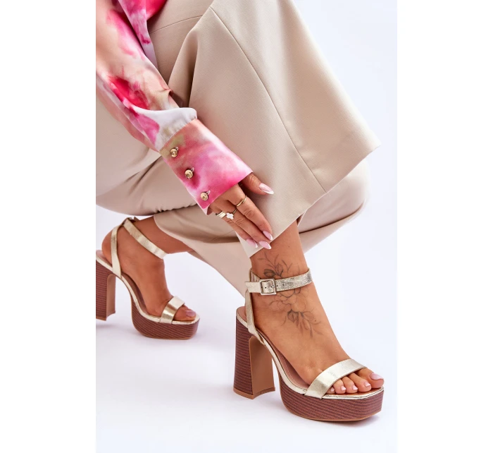 Kožené Sandály Na Robustní Platformě zlato Marina Kožené Sandály Na Robustní Platformě zlato Marina