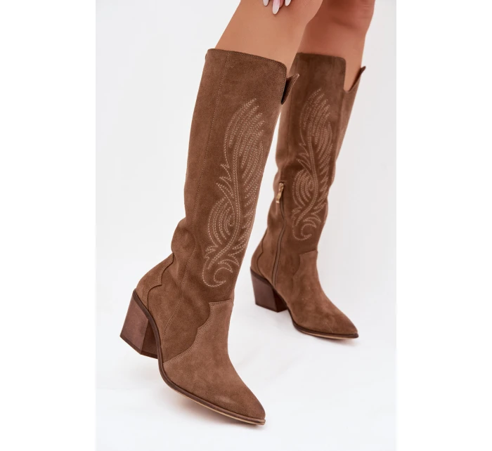 Semišové Kožené Na Podpatku  Béžové model 22031651 - Zazoo