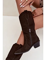 Kožené boty z semišové kůže s na podpatku Hnědé model 22312031 - Boto Kožené boty z semišové kůže s na podpatku Hnědé model 22312031 - Boto