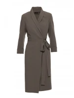 S415 Košilové šaty vázané v pase - khaki barva