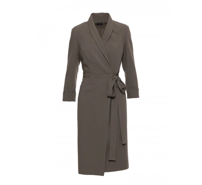 S415 Košilové šaty vázané v pase - khaki barva