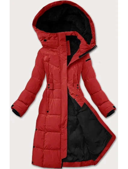 Dámská zimní bunda ve vínové bordó barvě s páskem model 21248042 - LHD