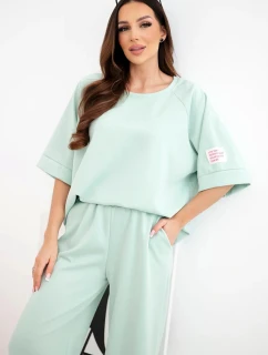 Dámský máslový komplet z viskózy mikina a široké kalhoty mentolový