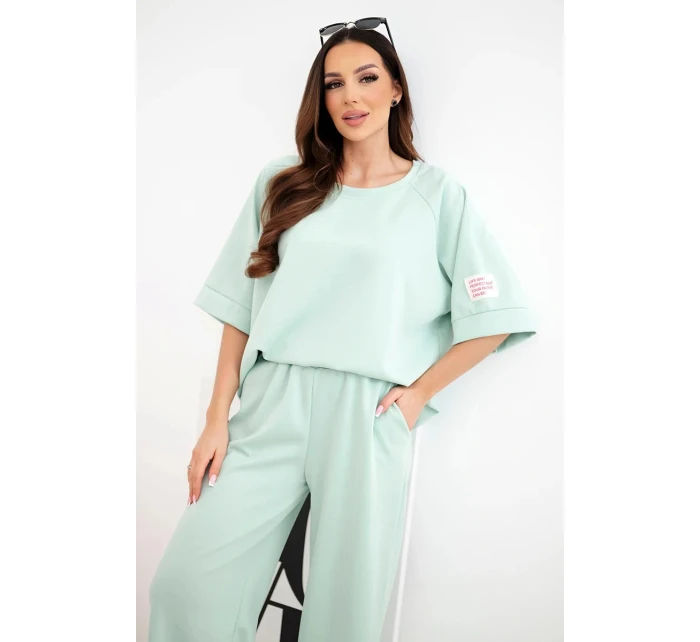 Dámský máslový komplet z viskózy mikina a široké kalhoty mentolový