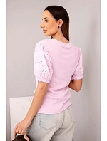 Dámská bavlněná žebrovaná halenka s model 22045177 rukávem a knoflíky světle fialová - K-Fashion