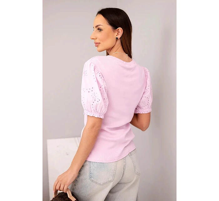 Dámská bavlněná žebrovaná halenka s model 22045177 rukávem a knoflíky světle fialová - K-Fashion