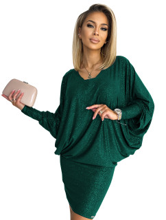 Šaty s netopýřími rukávy Numoco - zelené se třpytkami