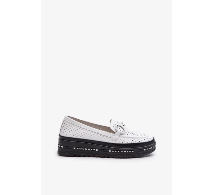 Dámské kožené mokasíny na platformě s ozdobou S.Barski bílá Dámské kožené mokasíny na platformě s ozdobou S.Barski bílá