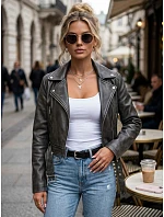 Dámská bunda ve stylu Ramones s koženým páskem, černá, FashionStreet TY5720 Dámská bunda ve stylu Ramones s koženým páskem, černá, FashionStreet TY5720