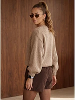 Dámský volný svetr s kulatým výstřihem, béžový, FashionStreet MY2585 Dámský volný svetr s kulatým výstřihem, béžový, FashionStreet MY2585