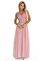 maxi šaty s krajkou a  pudrově růžové model 22122101 - numoco basic