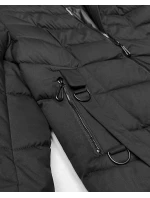 Černá dlouhá dámská bunda s kapucí (7662#-F06)