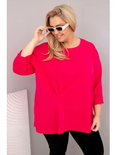 Dámská blůza plus size s bavlnou a dlouhým rukávem a nařasením fuchsie