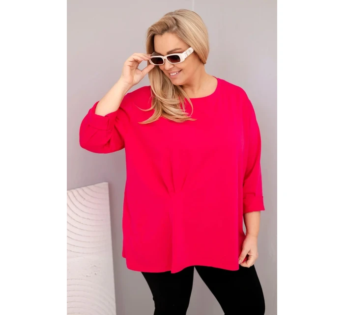 Dámská blůza plus size s bavlnou a dlouhým rukávem a nařasením fuchsie