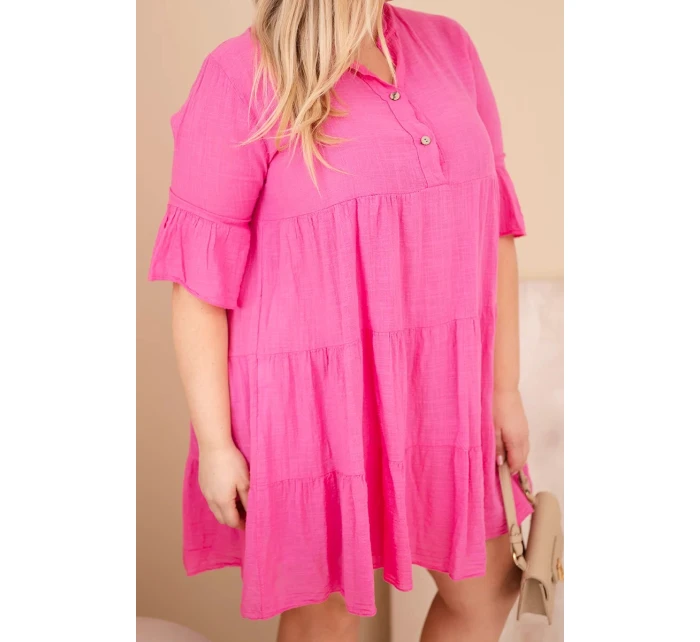 Dámské bavlněné šaty Plus Size s volány růžová