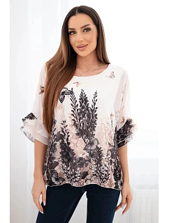 Dámská halenka s plisovaným rukávem a potiskem černá