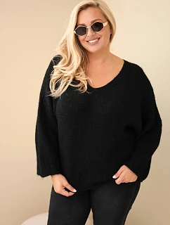 Dámský svetr Plus Size s výstřihem do V a širokým rukávem černý