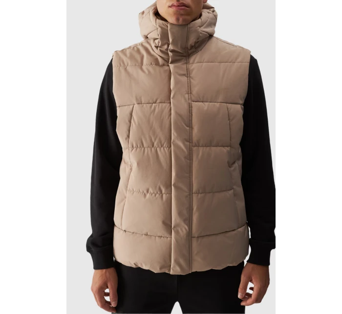 Pánský Péřový Bezrukávník S Kapucí Béžový 4FWAW24TVJAM144-83S
