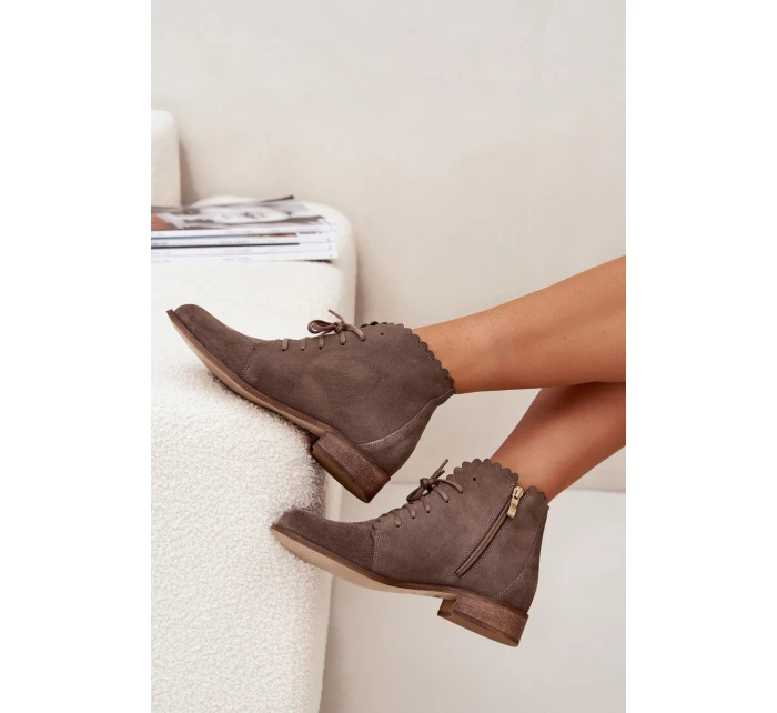 Semišové Boty Na Plochém Podpatku Tmavě Béžové Zazoo