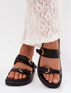 Dámské pantofle se pásky a zlatými sponami Černé model 22032154 - Boto