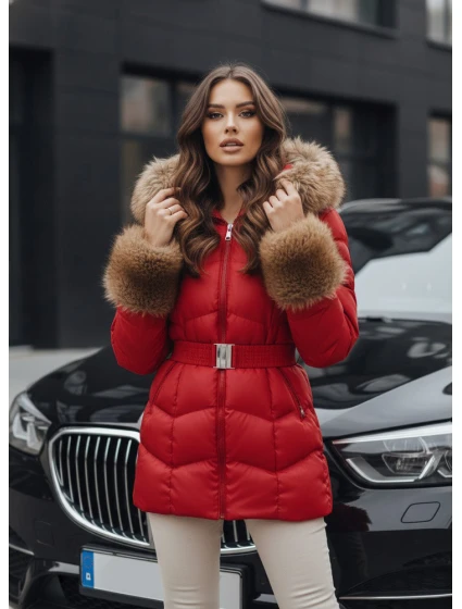 Dámská prošívaná zimní bunda s kapucí červená FashionStreet TY5321