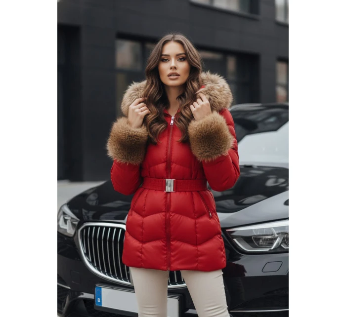 Dámská prošívaná zimní bunda s kapucí červená FashionStreet TY5321