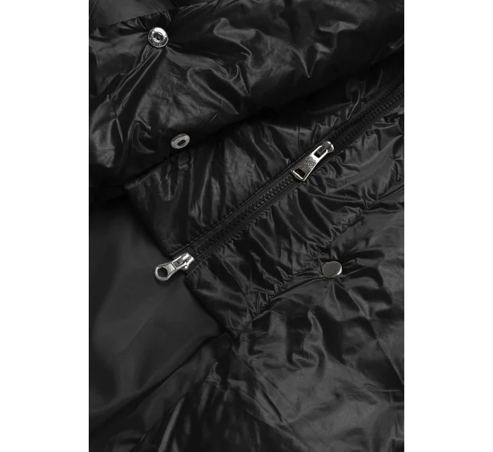 Dlouhá černá dámská bunda s opaskem (AG1-J9090)