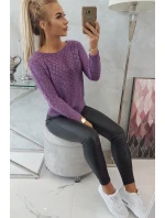 Svetr s ažurovým zdobením fialový Svetr s ažurovým zdobením fialový