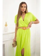 Dlouhé šaty s ozdobným páskem neonově zelená