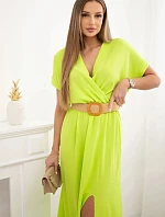 Dlouhé šaty s ozdobným páskem neonově zelená