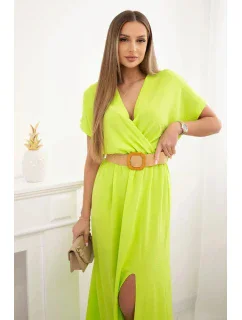Dlouhé šaty s ozdobným páskem neonově zelená