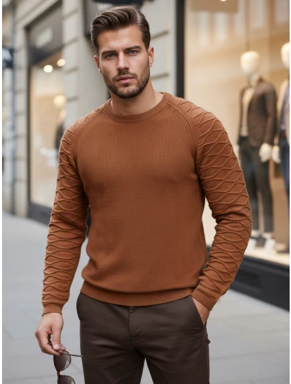 Pánský velbloudí svetr model 21982661 - FashionStreet Pánský velbloudí svetr model 21982661 - FashionStreet