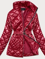 Červená prošívaná dámská bunda s páskem (BH2208)