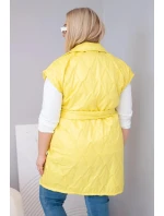 Dámská vesta Plus Size prošívaná s páskem a límcem žlutá