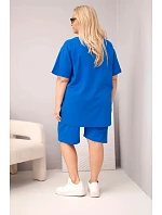 Dámský bavlněný komplet Plus Size s halenkou a kraťasy chrpově modrý Dámský bavlněný komplet Plus Size s halenkou a kraťasy chrpově modrý