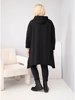 Dámská bavlněná mikina Plus Size s kapucí a pleteným pruhem černá