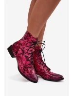 Kožené vzorované kotníkové boty na ploché podrážce Maciejka 06391-23 Růžové Kožené vzorované kotníkové boty na ploché podrážce Maciejka 06391-23 Růžové