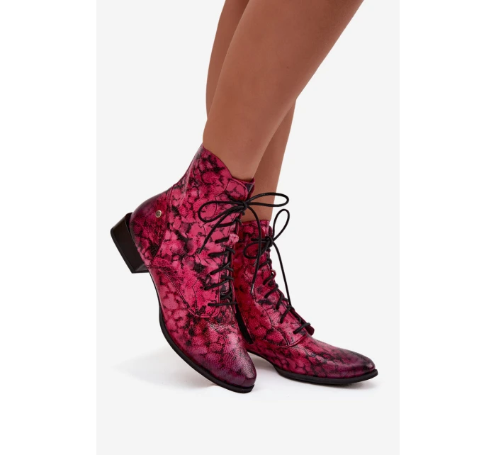 Kožené vzorované kotníkové boty na ploché podrážce Maciejka 06391-23 Růžové Kožené vzorované kotníkové boty na ploché podrážce Maciejka 06391-23 Růžové
